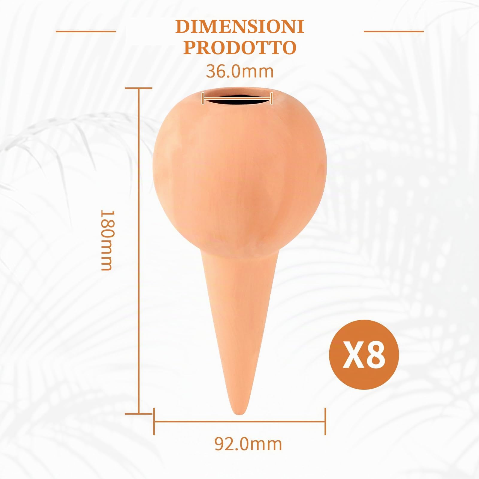 EXLECO 8x 360ml Irrigazione in Terracotta Automatica Coni per D'Irrigazione Piante Grandi Irrigatori Fioriere Automatico Sfere di Irrigazione a Goccia per Vasi Ceramica Oggetti per Innaffiare