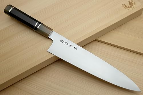 Miniatura 3 de Yoshihiro HAP40 Gyuto - Cuchillo de chef de acero inoxidable de alta velocidad, mango de ébano de triple anillo (8.25 pulgadas)