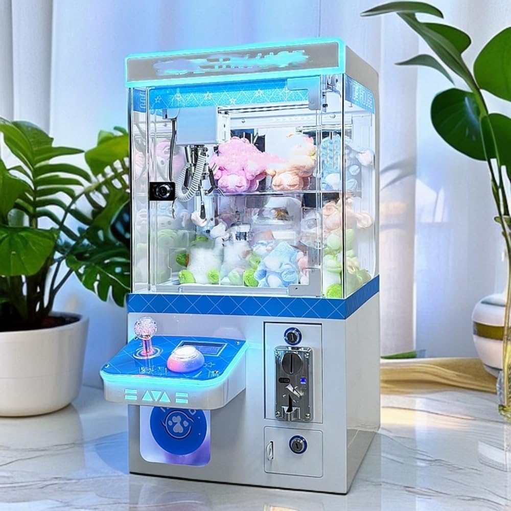Lapakey 小型クレーンゲーム 三本爪 アーム 業務用 自宅 本体 機 コイン100個プレゼント マシン 省スペース コンパクト カプセルトイマシーン トイ (家庭用/業務用ブルー)