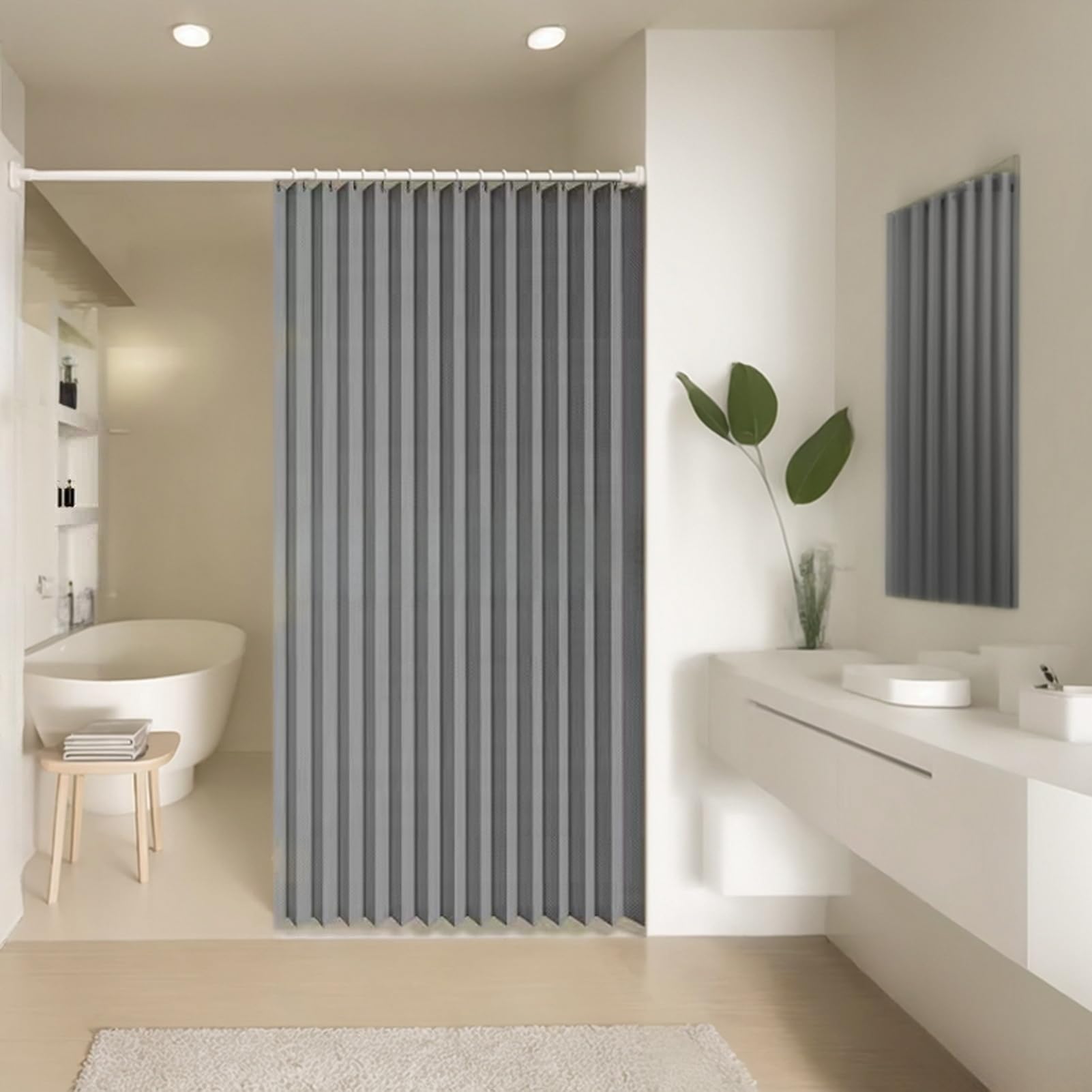 Rideau de douche pliable en lin imperméable et résistant à la moisissure avec bande magnétique anti-éclaboussures à séchage rapide Gris 180 x 200 cm