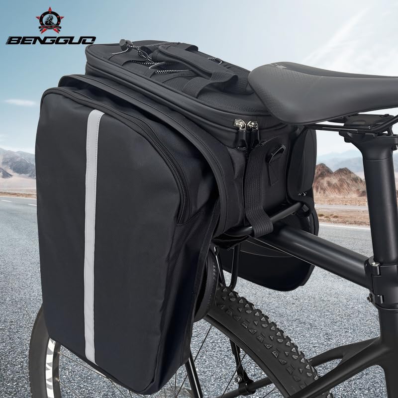 Bike Rack Bag Large Bicycle Trunk Bike Rear Rack Bag 17L-30L Retractable Bike Storage Accessories with Reflector & Shoulder Strap Trunk Pannier (Expandable)