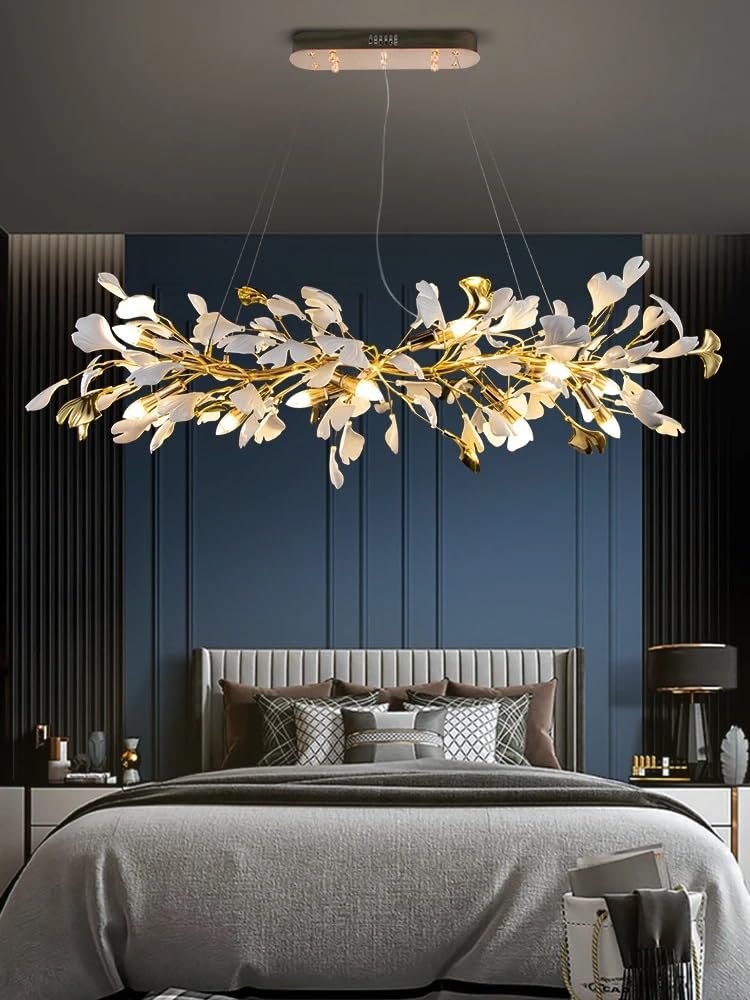 ASerZenith Ginkgo Leaf Crystal Chandeliers For Dining Kitchen Table Living Room Bedroom Nordic Long Tree Branch Hanging Chandelier Light,3Color Light-Long 120Cm