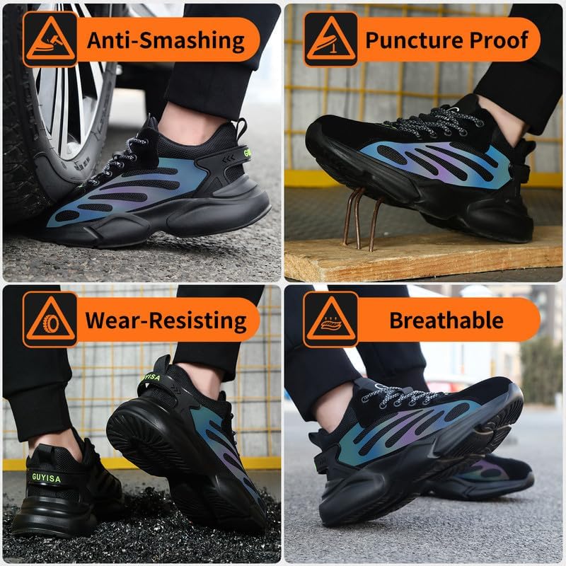 Miniatura 7 de BAIYIJIA Steel Toe Shoes for Men No Slip Work Shoes Construction Industrial Work Tennis Shoes Safety Shoes Lightweight Steel Toe Sneakers for Men