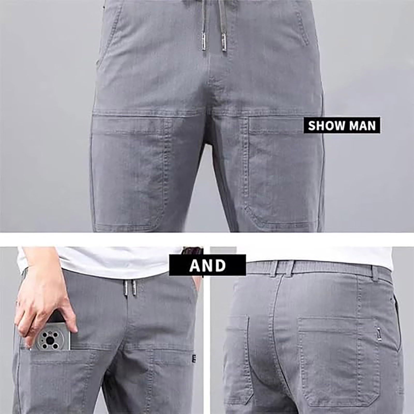 Pantalones de ocio para hombre largos de seda hiela: pantalones de chándal de tallas grandes de pierna recta pantalones de chándal con cordón, cintura elástica pantalones de verano