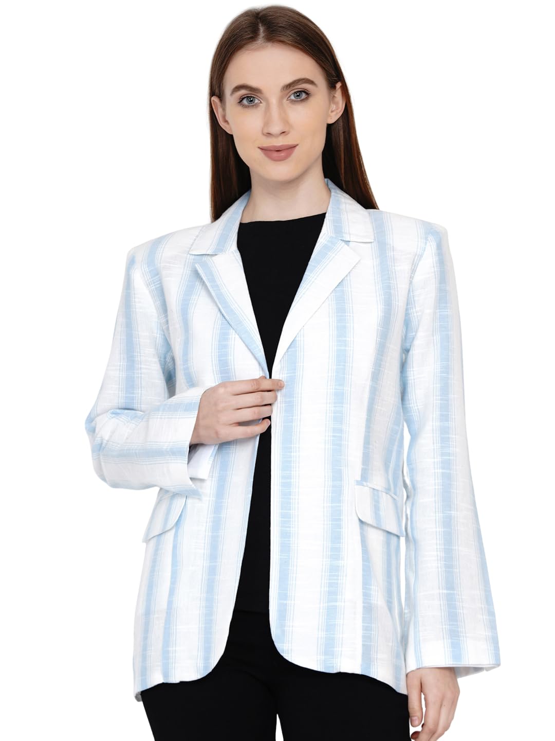 9 impression Womens Cotton Linen Stripe Blazer-picture-36