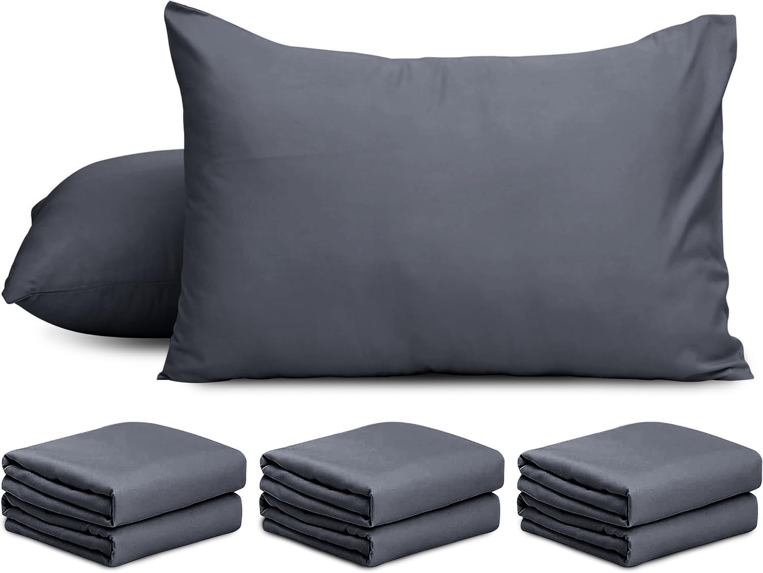 AMEHA 6 Pack Pillowcases Charcoal (Pillows Not Included) – Super Soft Brushed Microfiber Standard Size Pillow Cases | Hotel Quality Pillow Covers, (50 X 75 cm)