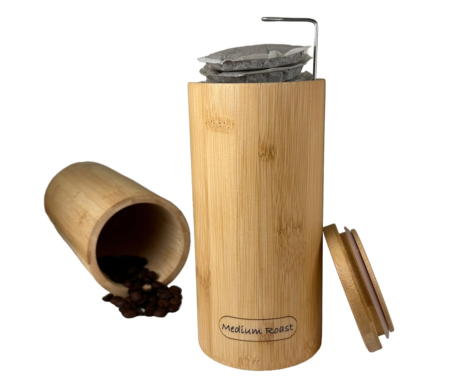 Air-tight bamboo container for coffee pods, coffee pads, coffee grounds, coffee beans. Compatible with Senseo, Hamilton Beach, Illy, and other pantry items. [Pack of 1]