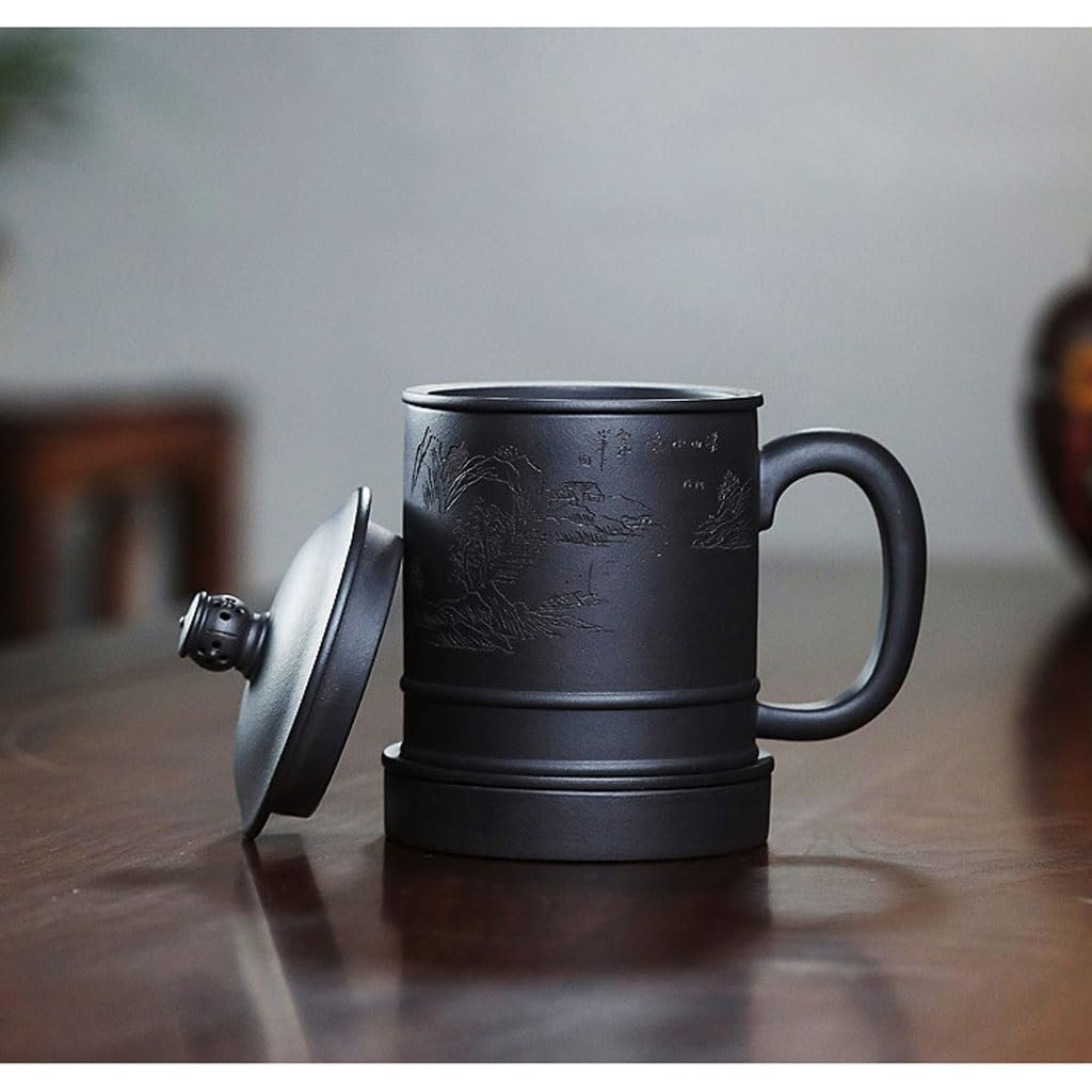 Tasse à thé en céramique Tasse Zisha en Argile sculptée à la Main avec Filtre intérieur for Infusion de thé, séparation du thé et de l'eau, 480 ML Tasses à thé