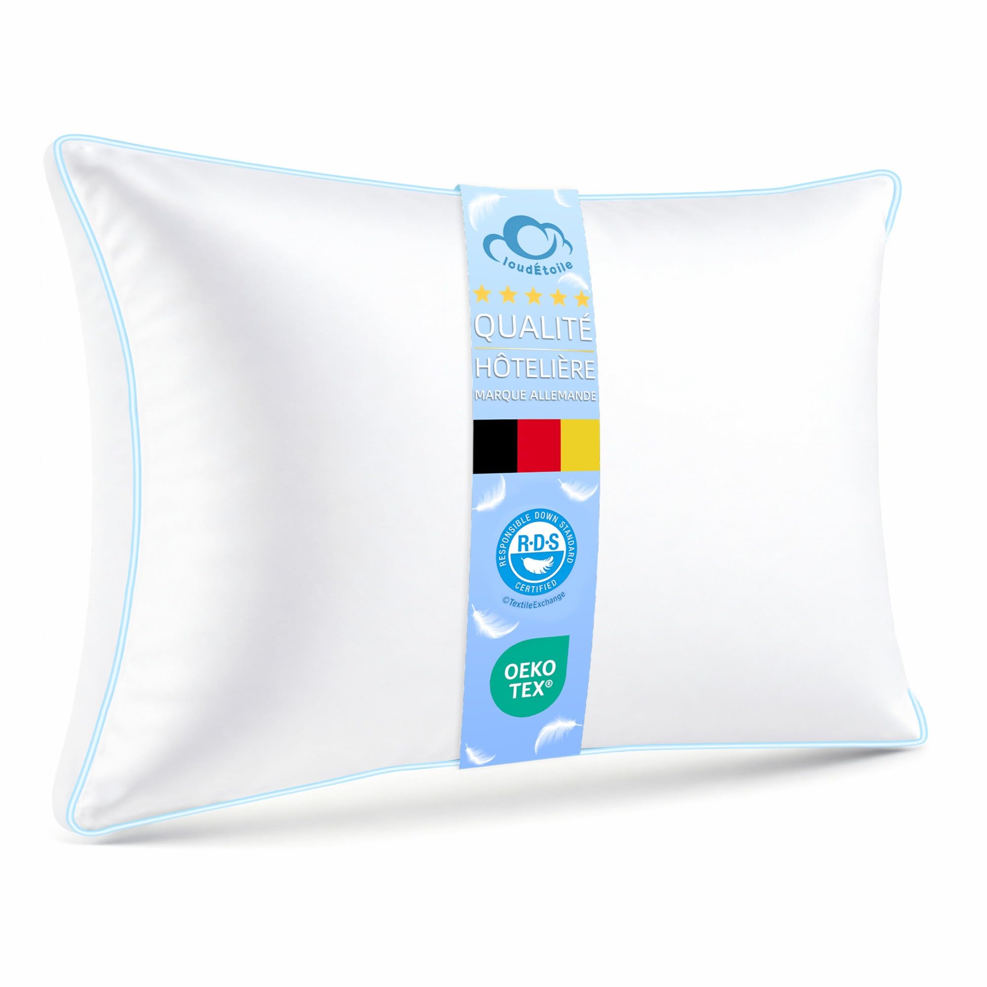 Oreiller 50x70 Duvet Luxe Plume - Oreiller 50x70 cm en Duvet et Plumes de Qualité Hôtelière - Confort Oreillers de Sommeil en Plume 3 Chambres Certifié Oeko-Tex-Dormez comme sur des Nuages