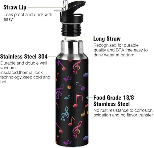 Miniatura 2 de AUUXVA Botella de agua colorida de acero inoxidable con aislamiento al vacío, botella de agua para niños con popote y asa para mantener el calor y