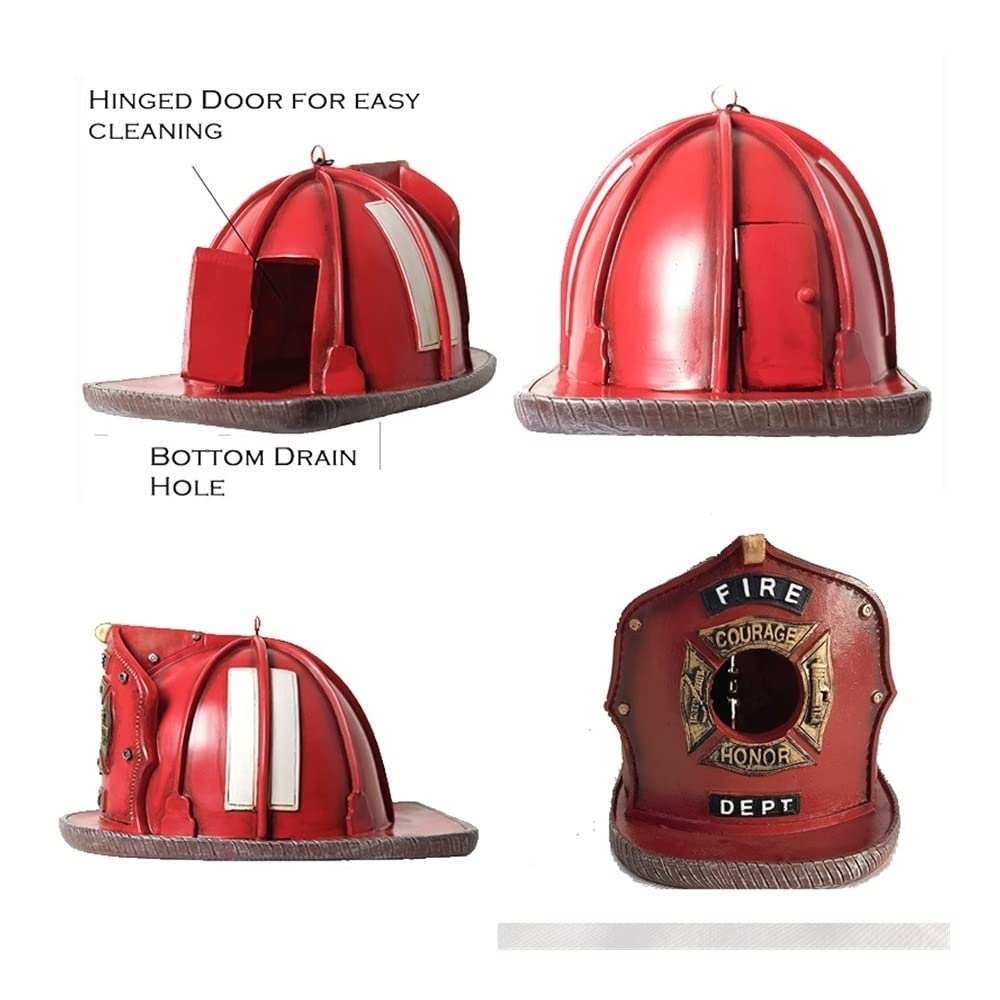 Birdhouses For Outdoors Retro Style Fire Helmet Birdhouse, Red