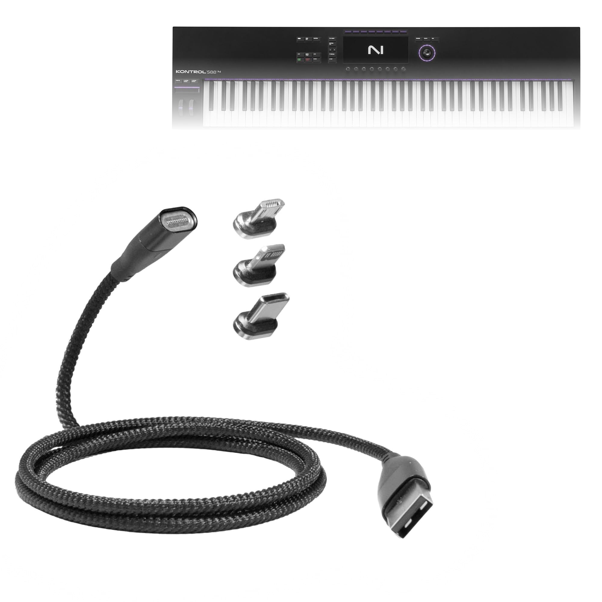 BoxWave Cable Compatible with Native Instruments Kontrol S88 MK3 - MagnetoSnap PD AllCharge Cable (100W), Magnet Charging Braided USB Type-C Micro - Jet Black