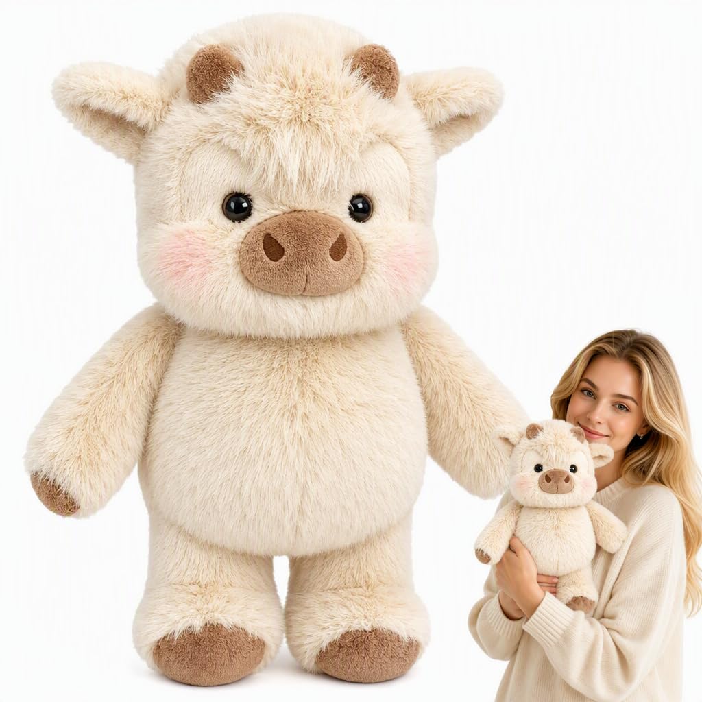 Highland Cow Plush, 45Cm Faux Fur Running Plushies for Stress Relief