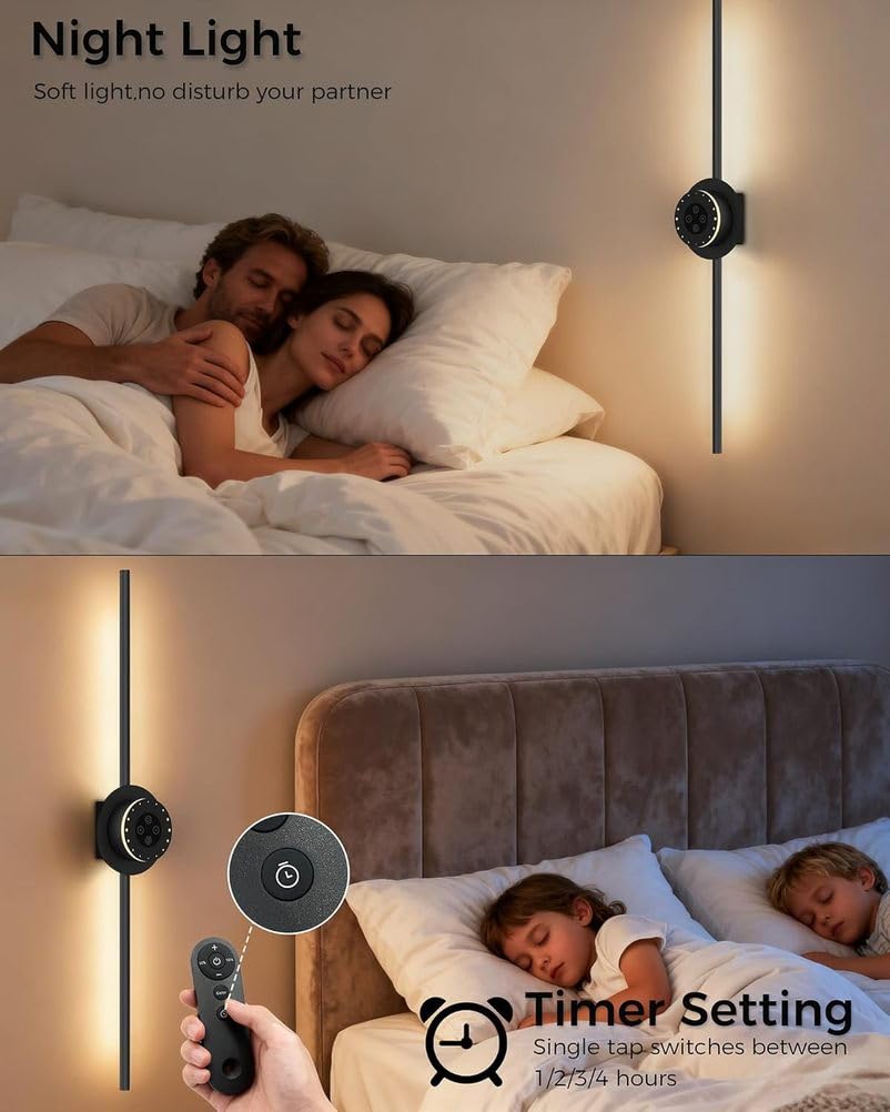 Lampada da Parete Ricaricabile con Telecomando, Luce LED Lunga e orientabile a 360°, per Interni, Senza necessità di Collegamento alla Rete elettrica, Alimentatore Rimovibile da 80
