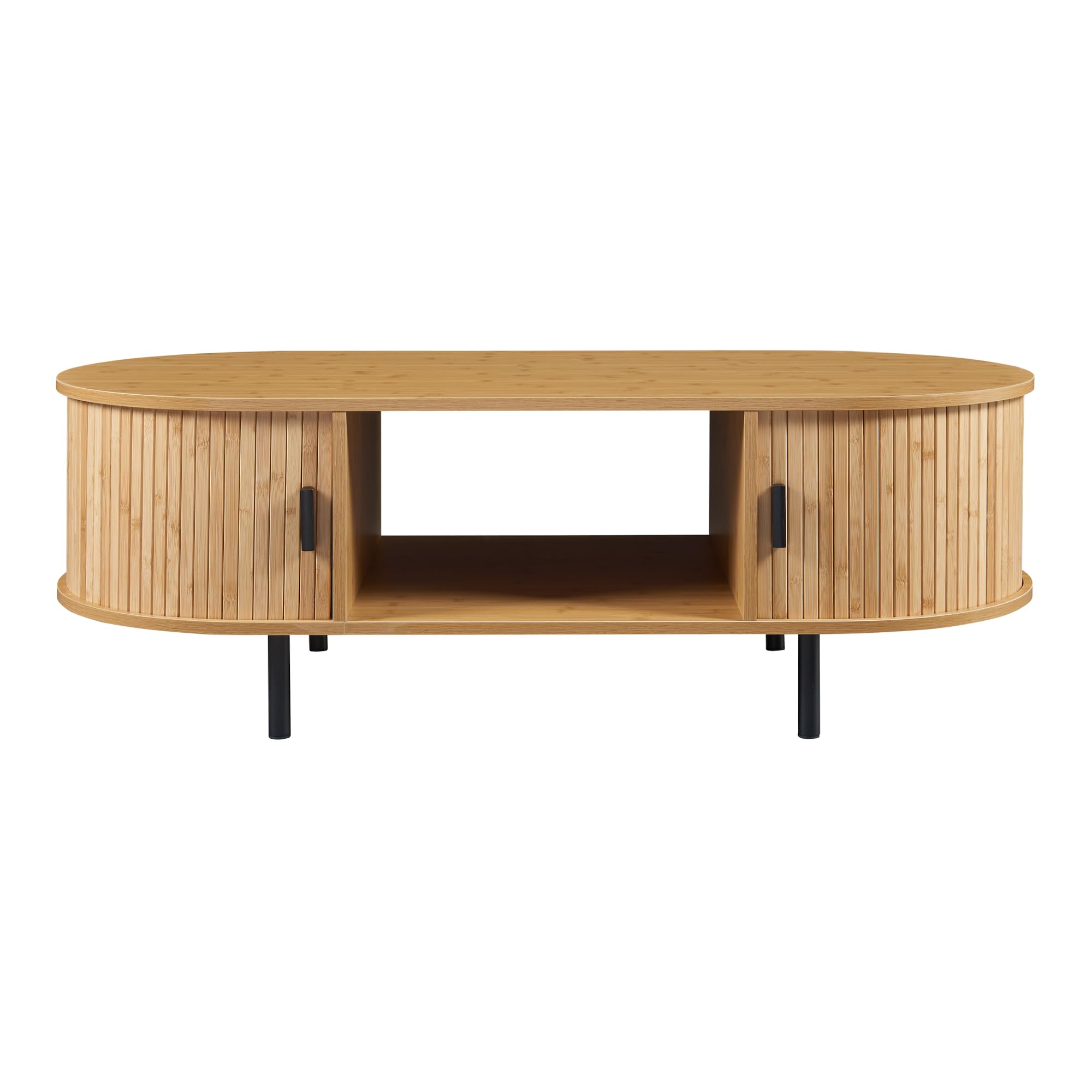 [en.casa] Couchtisch Tvedestrand Wohnzimmertisch mit 2 Schiebetüren mit Metallbeine Sofatisch mit Stauraum 120 x 55 x 40 cm Natur