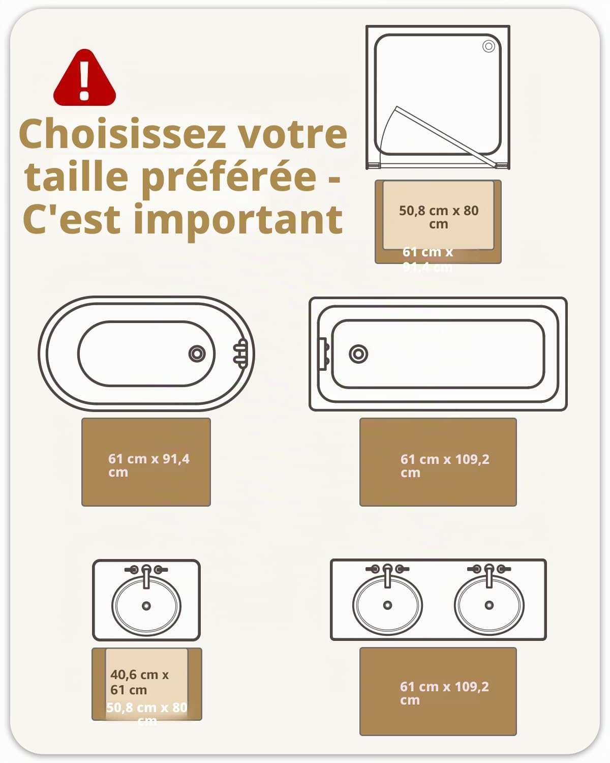 Tapis de Bain Antidérapant 40 x 60 cm Microfibre Absorbant Lavable en Machine Beige