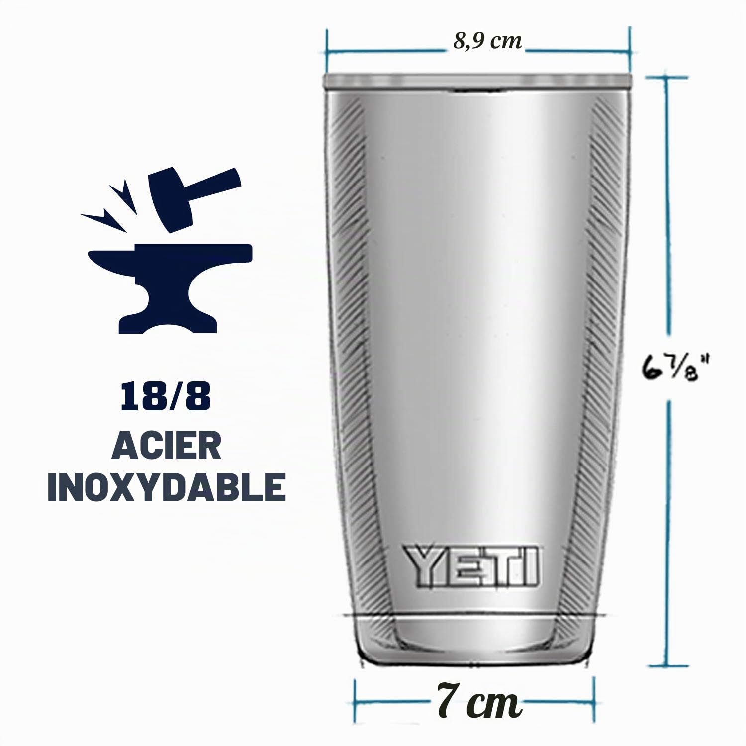 YETI Rambler Gobelet isotherme en acier inoxydable avec couvercle MagSlider, 591 ml, bleu marine