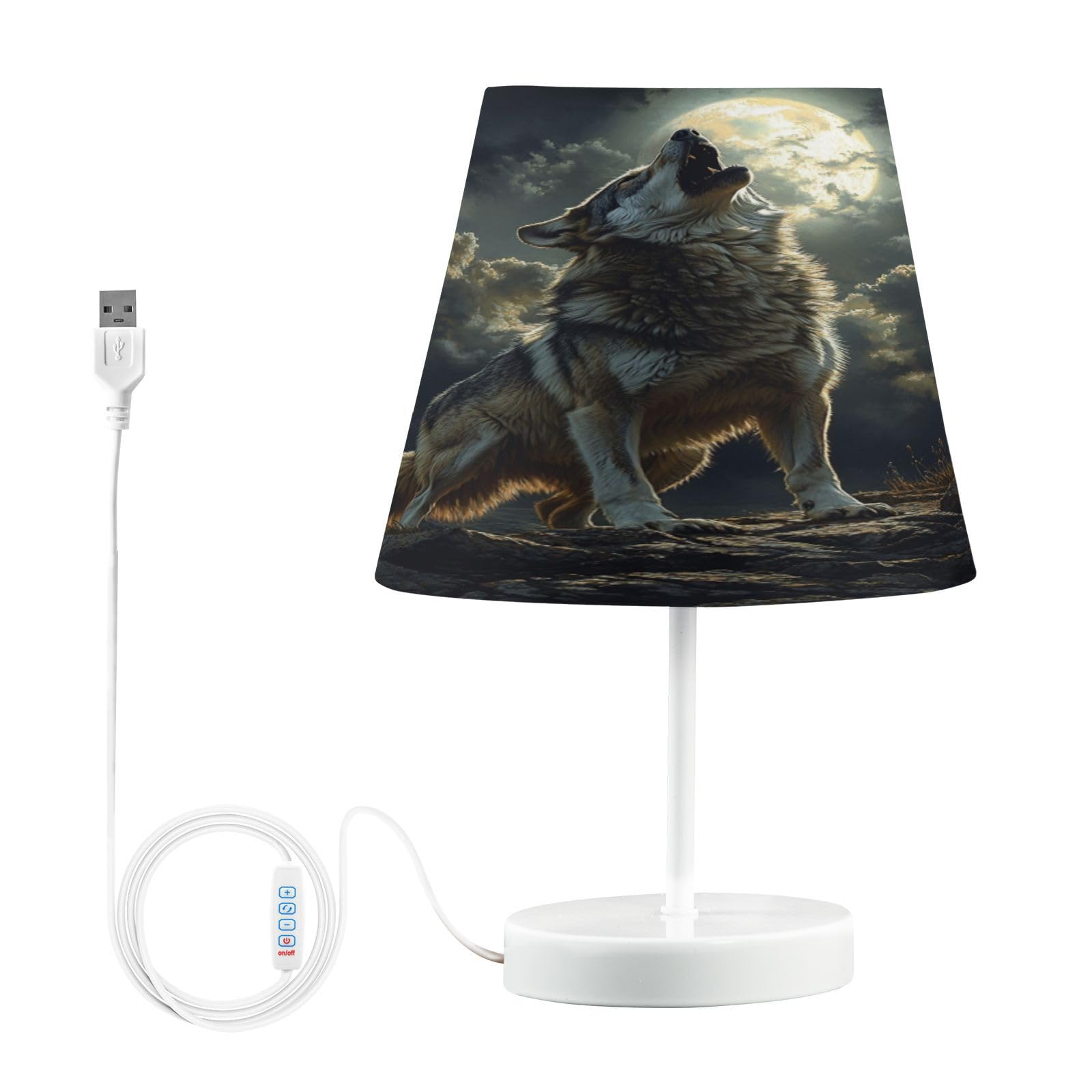 Slewiaeky Forest Wolf Howling Bedside Table Lamp Moon Desk Lamp 3 Way Dimmable Touch Lamp Night Light Nightlights with USB LED for Bedroom Bathroom
