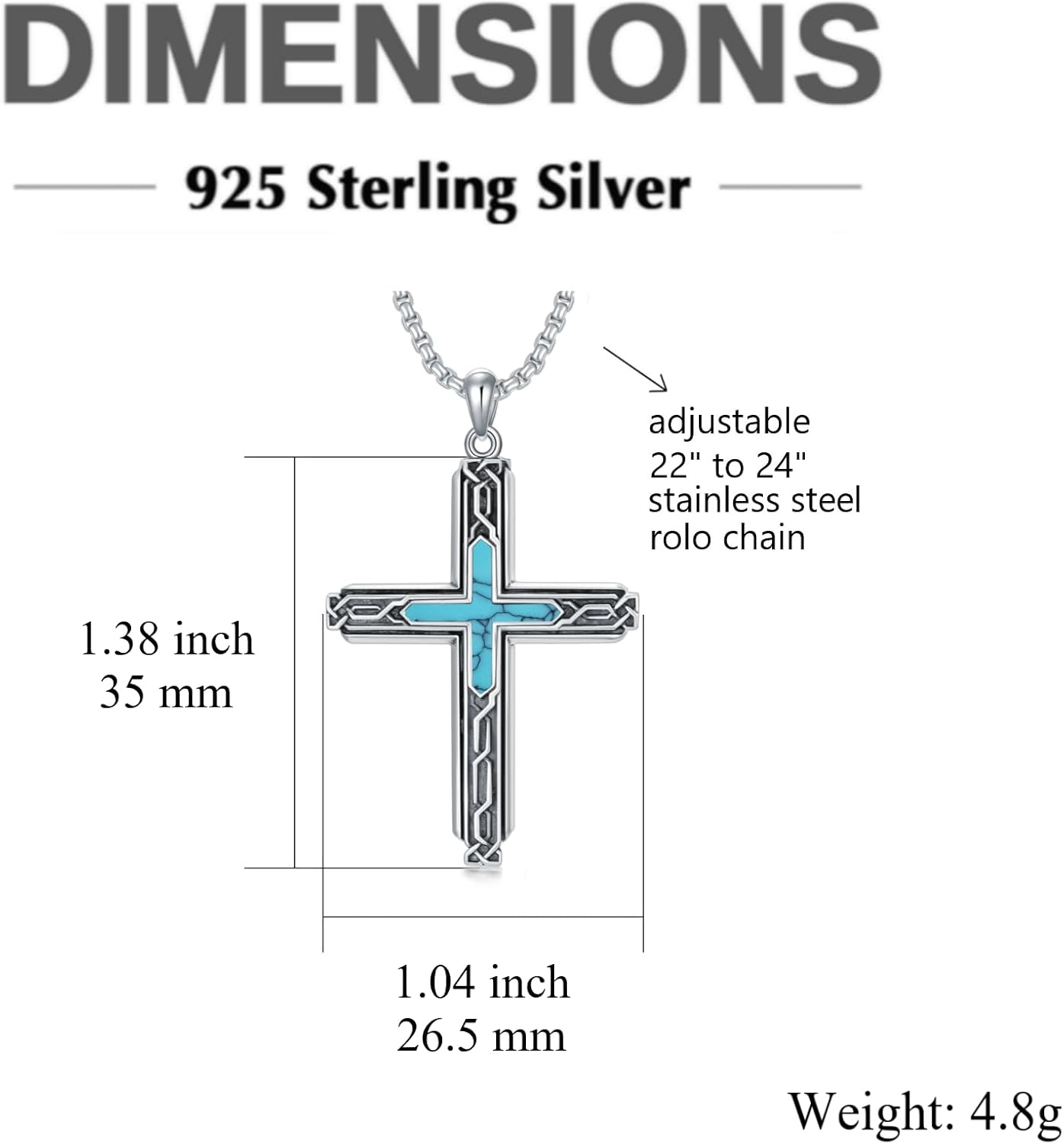 SIMONLY Cross Necklace 925 Sterling Silver Abalone Obsidian Opal Tigers Eye Turquoise Necklace Celtic Knot Lapis lazuli Pendant Protection Catholic Jewelry Religious Christian Gifts for Men Women - Image 6