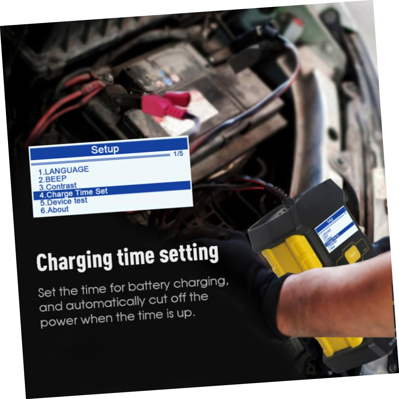 Cabilock Tester Batteria Auto 3 in 1 per Batterie 12v Schermo 2.4 Pollici, Funzione Riparazione e Caricatore in Abs e Rame per Veicoli