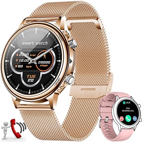 Smartwatch Mujer Reloj Recibir y contestar Llamadas,Fitness Reloj Acero  Pulsera Smartwatch de 1,32'' 360ppi Monitor Sueño Podómetro para Xiaomi  Samsung Huawei Android iOS Ronda (Dorado+Rosa) - PREYCA