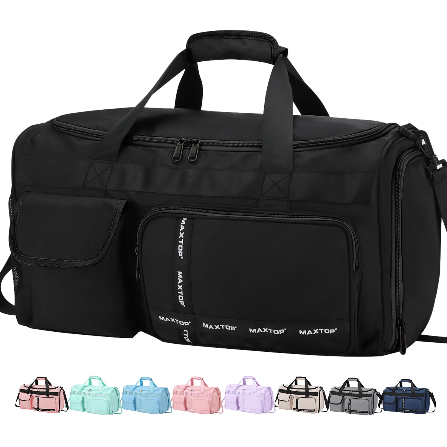 MAXTOP Large Gym Bag for Men Women with Shoe Compartment Wet Dry Separation Black Carry on Duffle Bag for Travel Sports Yoga Fitness Weekend Outdoor Activities