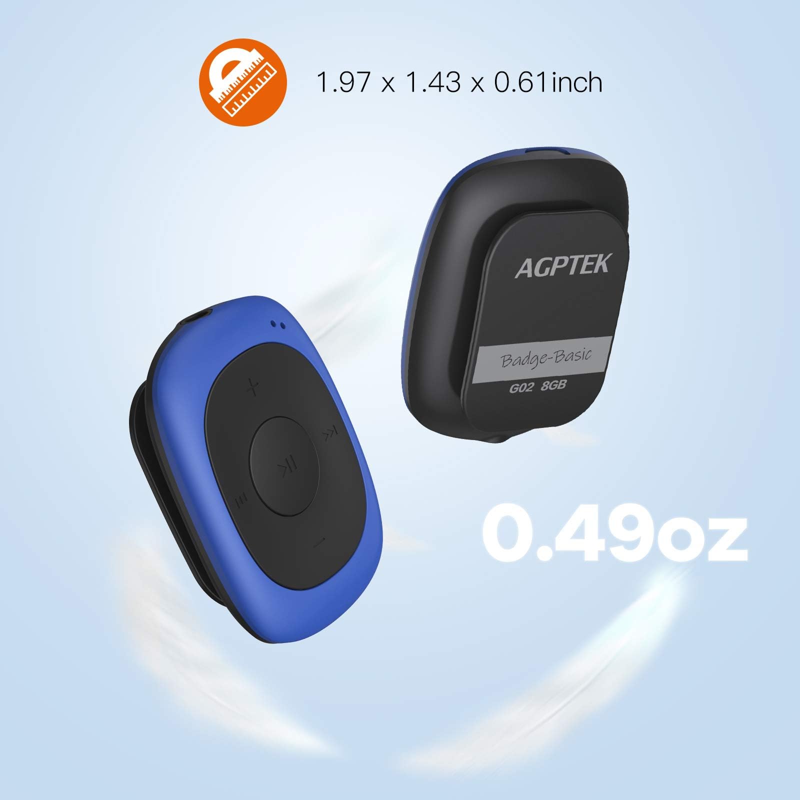 AGPtek G02 Mini-Clip Odtwarzacz MP3 8 GB pojemności z radiem FM(jeden silikonowy futerał w zestawie) (niebieski)