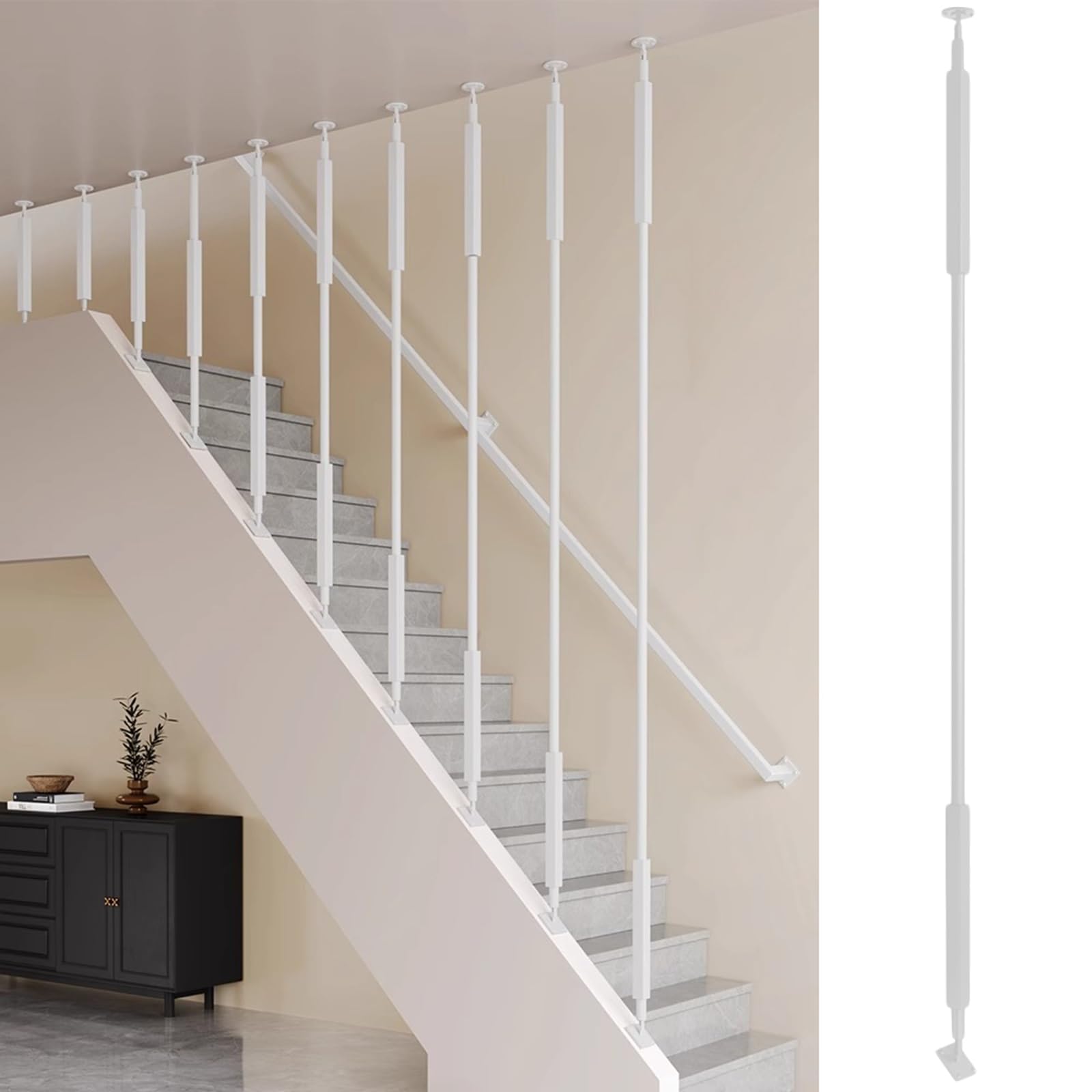 Gyeqxkt White 1Pc Adjustable Staircase Guardrail Post With Swivel Connector For Custom Height Installation
