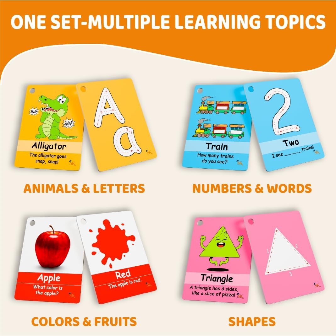 STUDYKEY ABC Flash Cards for Toddlers 1-3–First Words, Alphabet Flashcards, Animal, Color, Number, Shape, Large phonics baby Learning Cards for Toddler 1-3 Montessori style Preschool, Kindergarten toy