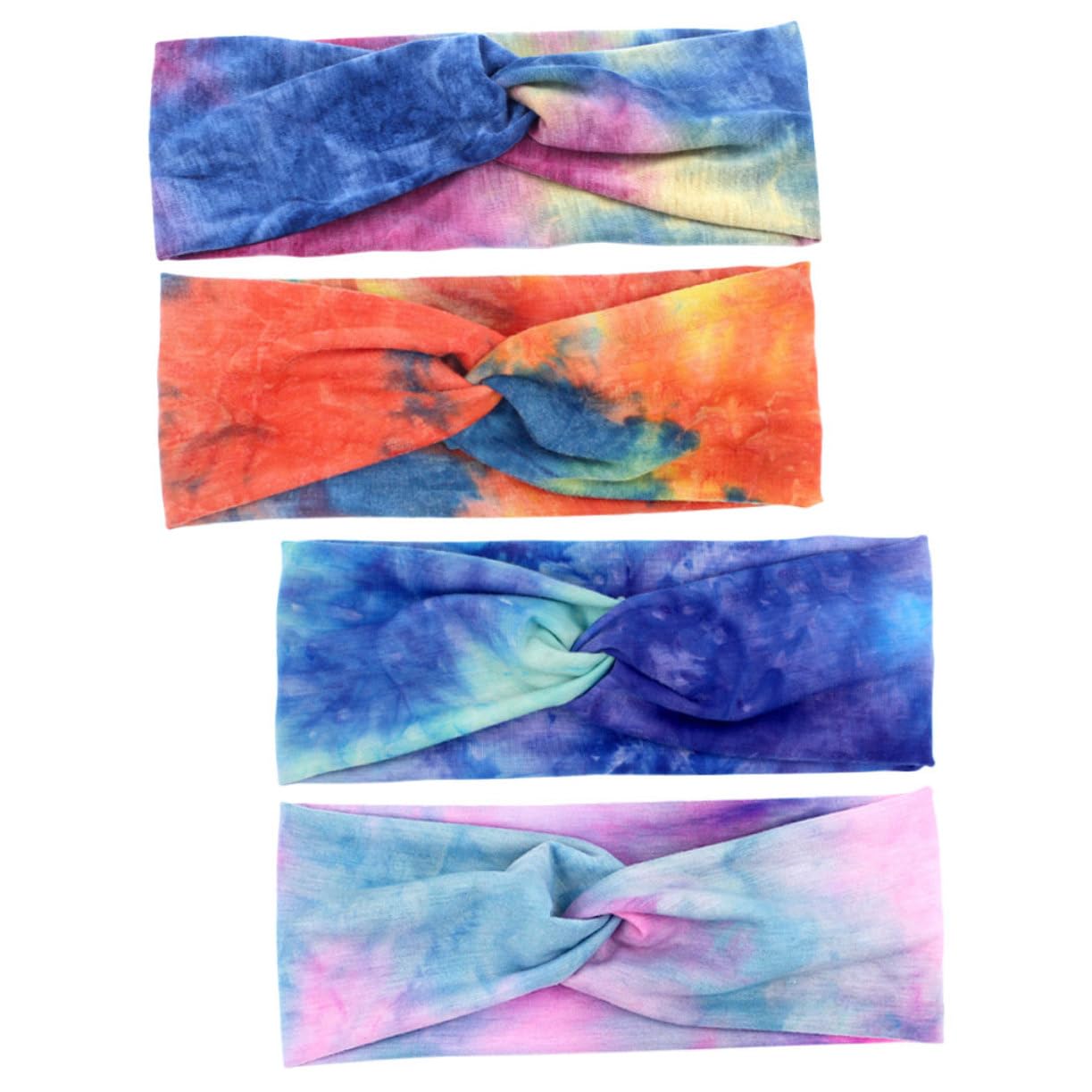 Lot De 3 Bandeaux De Sport Larges Et Élastiques Pour La Gym La Course À Pied Le Yoga Avec Divers Motifs Tie-dye Colorés 4 Pièces X 3