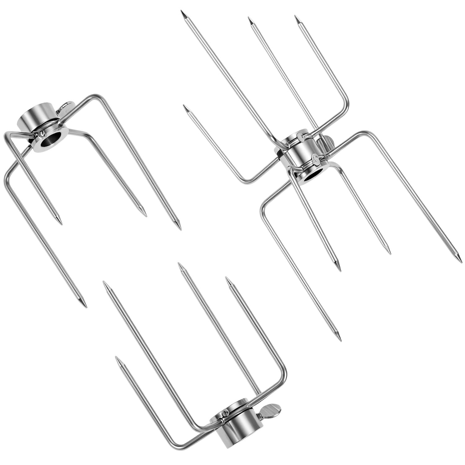 QWORK® 3 Pièces Fourchette brochette, barbecue rotissoire fourche en acier inoxydable 304 pour brochette, compatible avec hexagone 12 mm, carré 10 mm et 8 mm