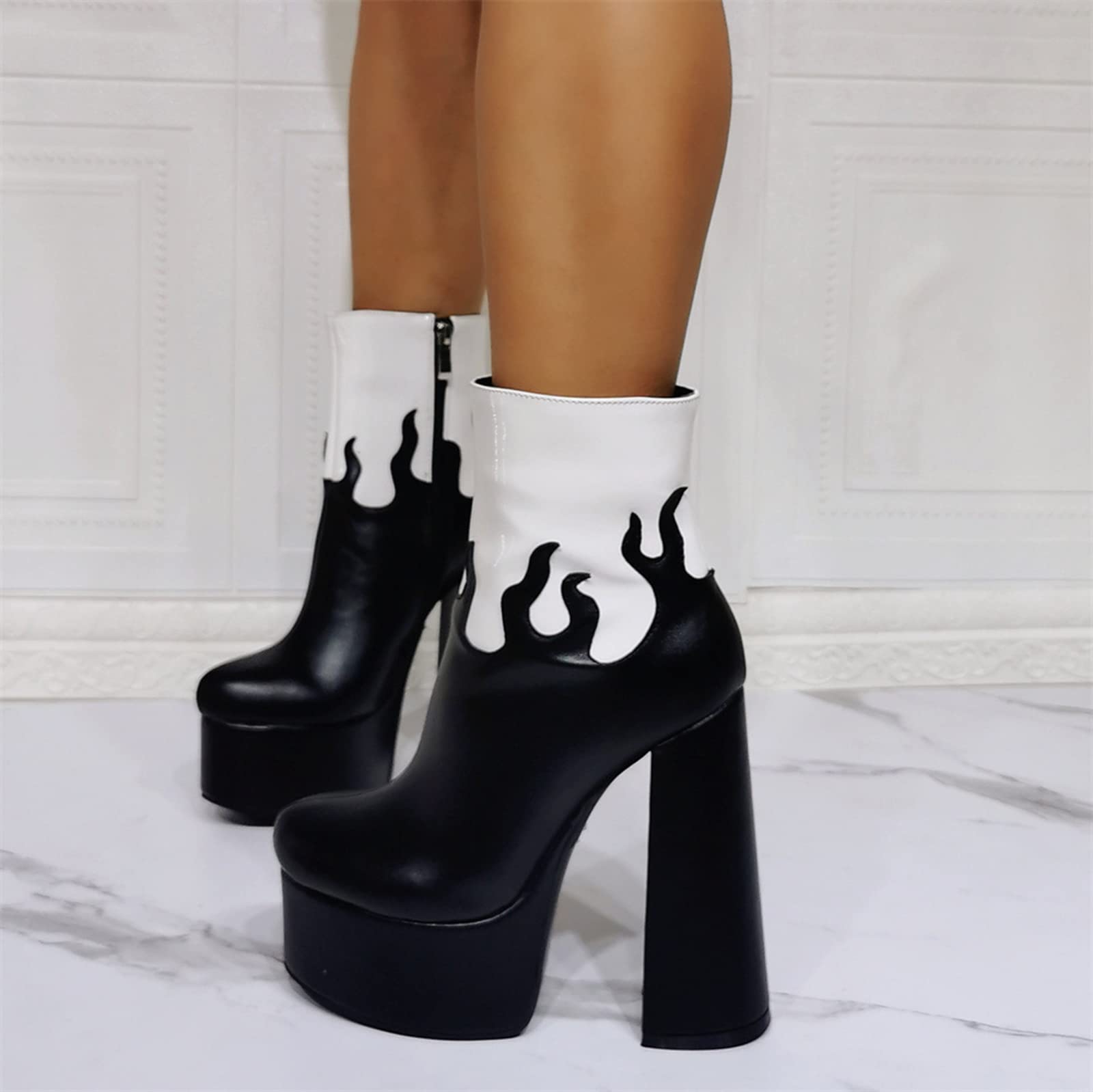BeAUZQ Damenmode Plateau Stiefeletten Chunky Heels Reißverschluss Booties Winter Booties Halloween Mode Party Abschlussball Gericht Kleid Schuhe