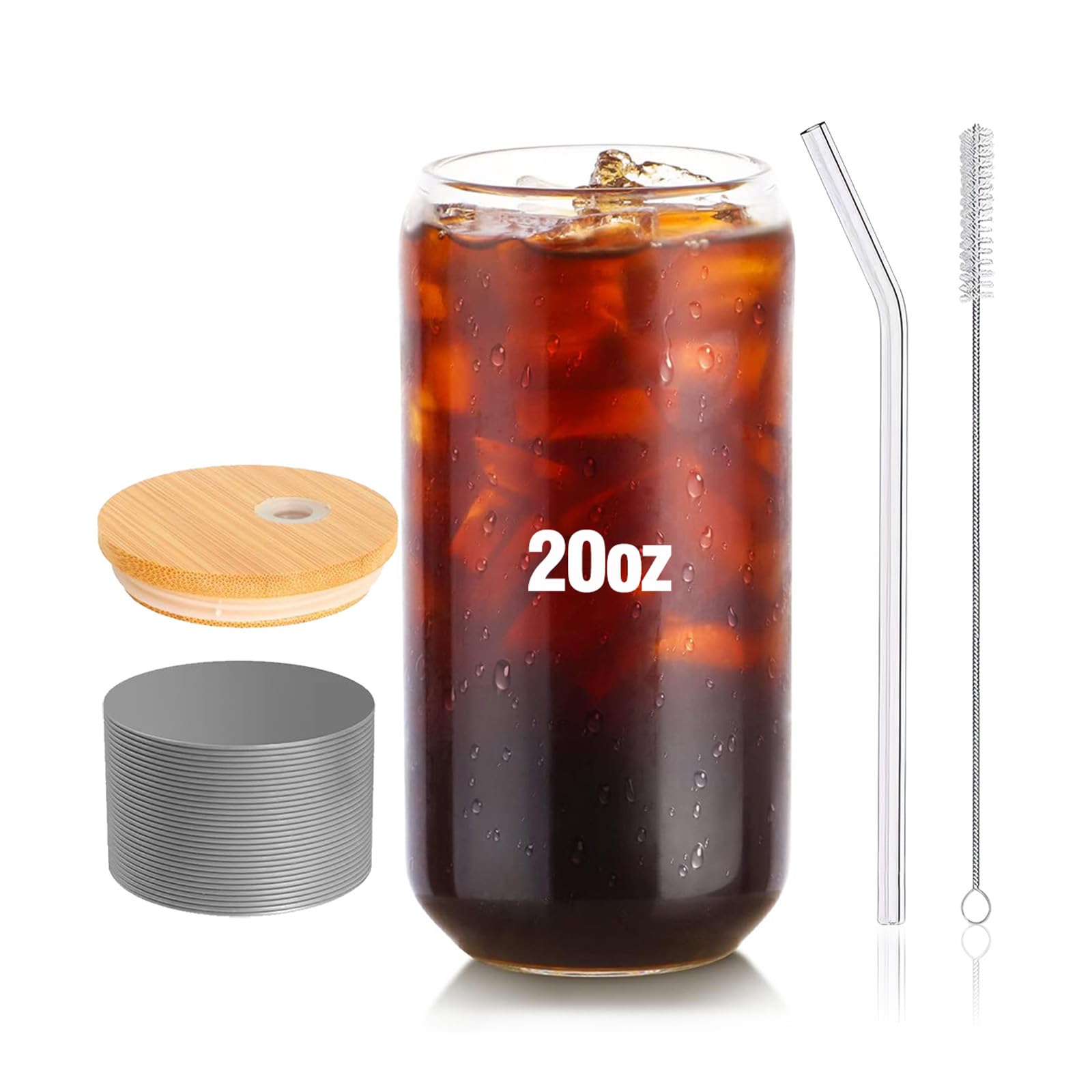 20 Oz Glass Cus With Lids And Straws 1pcsglass Iced Coffee Cup With  Lidsmoothie | eBay