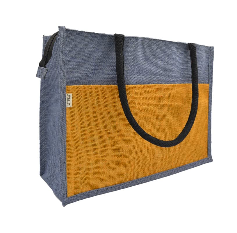 juteka Multicolor spacious Jute Bag with Zipper Closure, Full Size Front Pocket and Large Handles…-picture-27