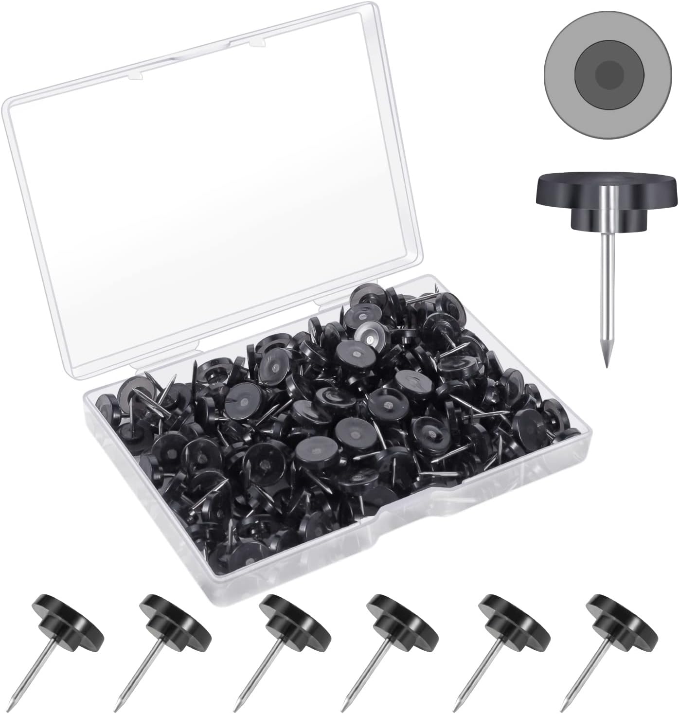 150 Count Push Pins, Standard Plastic Black Thumb Tacks