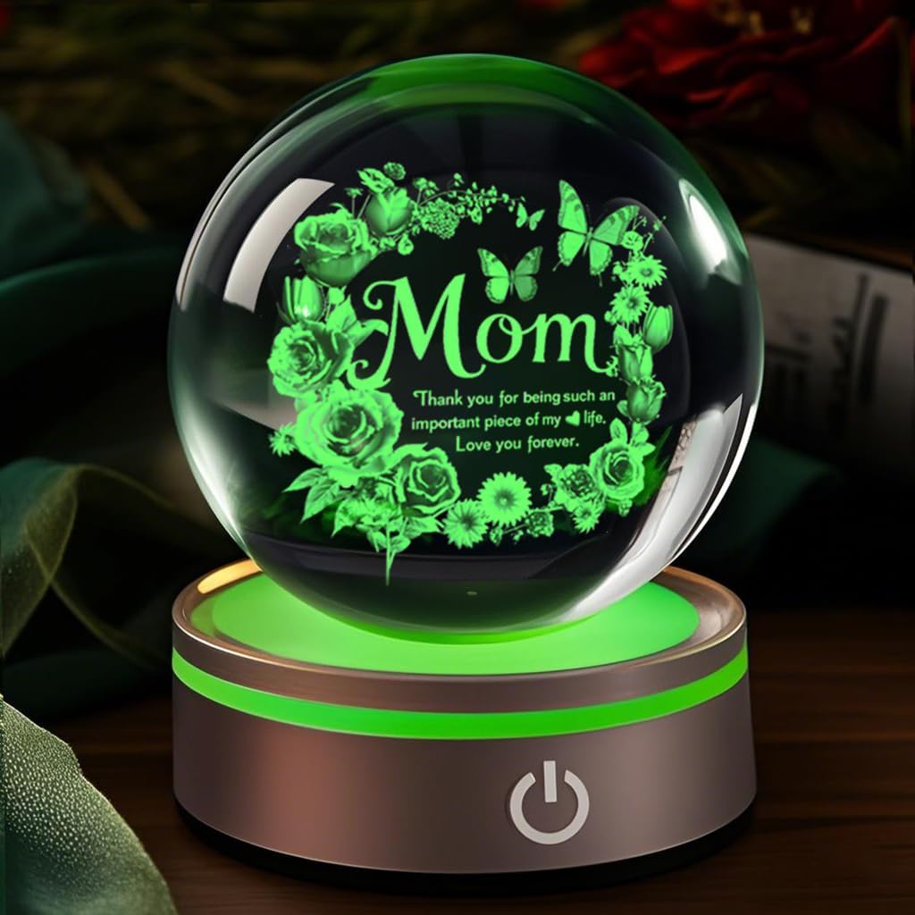 Mom 3D Crystal Ball Gifts for Mum Birthday Gift from Son, Daughter - Fun Christmas, Mothers Day, Retirement Gift Dutterfly Decorations for Mom 80MM