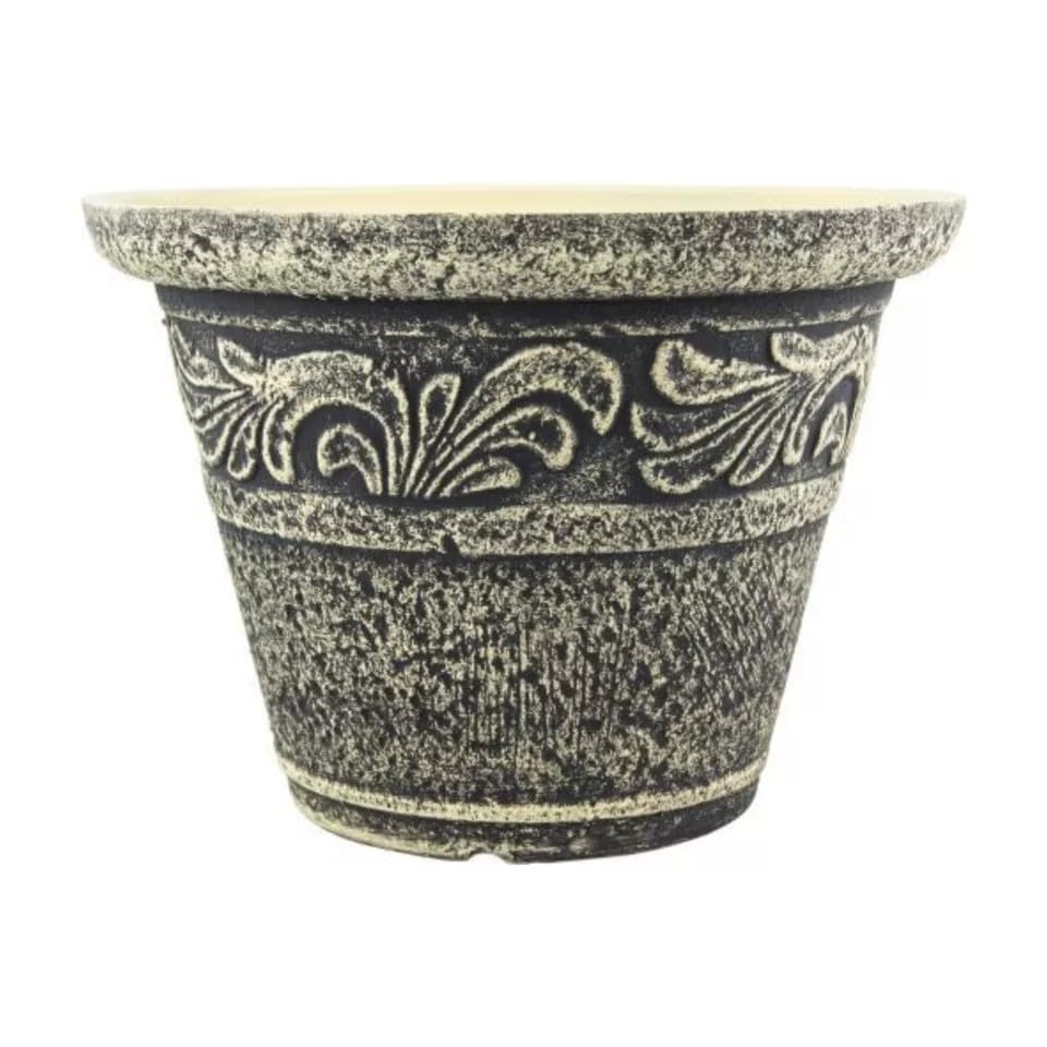 Round Plastic Grey Plant Pot 30cm,12inch Stone Look 8L Garden Indoor Outdoor Planter Cover Drainage Holes, Weather, Frost Proof (1)