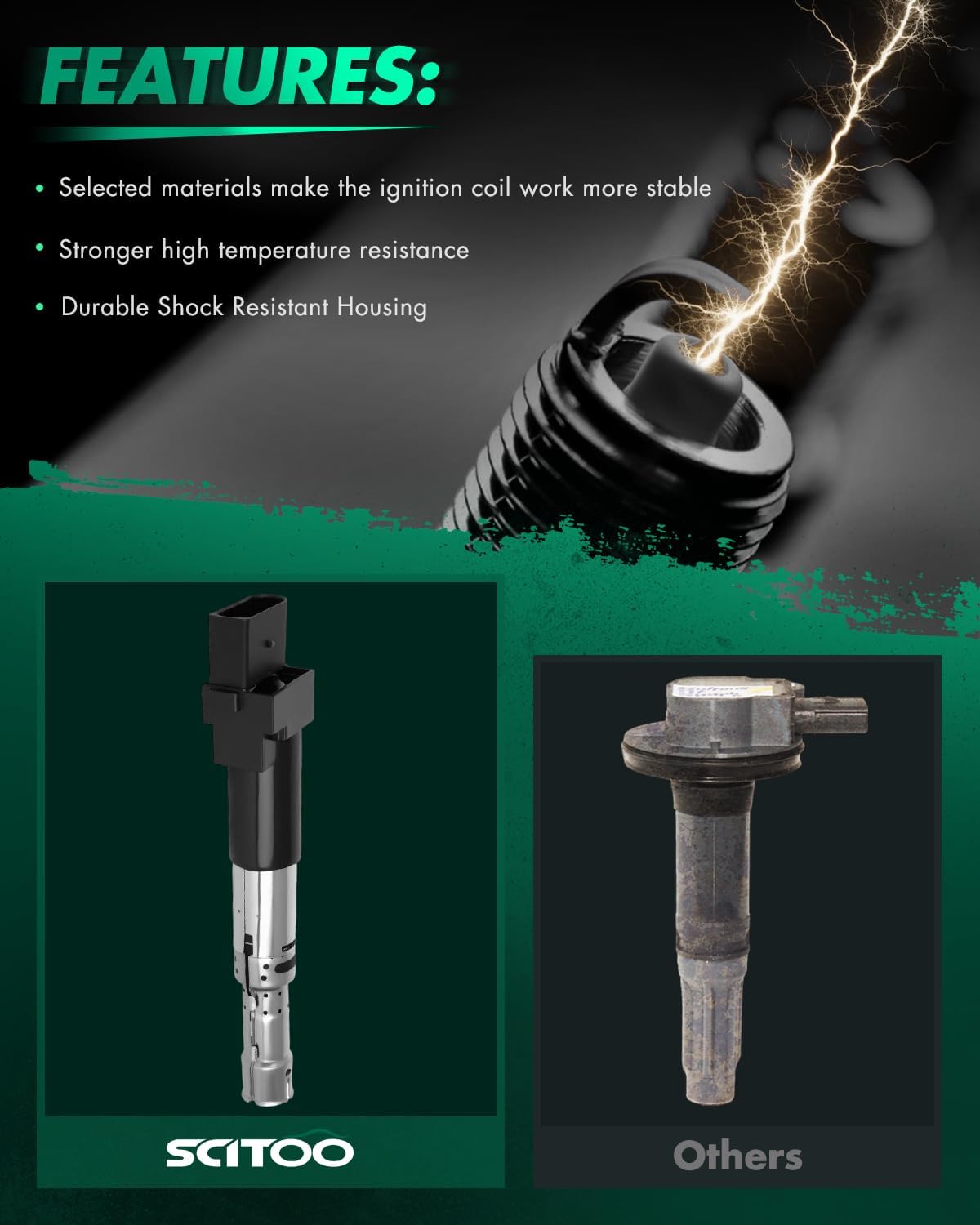 SCITOO 6 ignition coils + 6 iridium Spark Plugs,for J-etta 2.8L 2002,for G-olf 3.2L 2003-2004,for G-olf 2.8L/1.8L/2.0L/1.9L 2002-2005 E506E 5C1402 E424