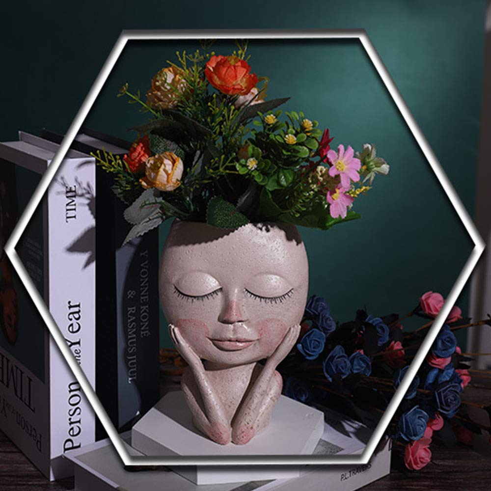 PovKeever Vaso A Forma Di Testa Per Piante Grasse E Fiori - Statua In Resina Per Interni/Esterni, Scultura Creativa Per Giardino E Casa