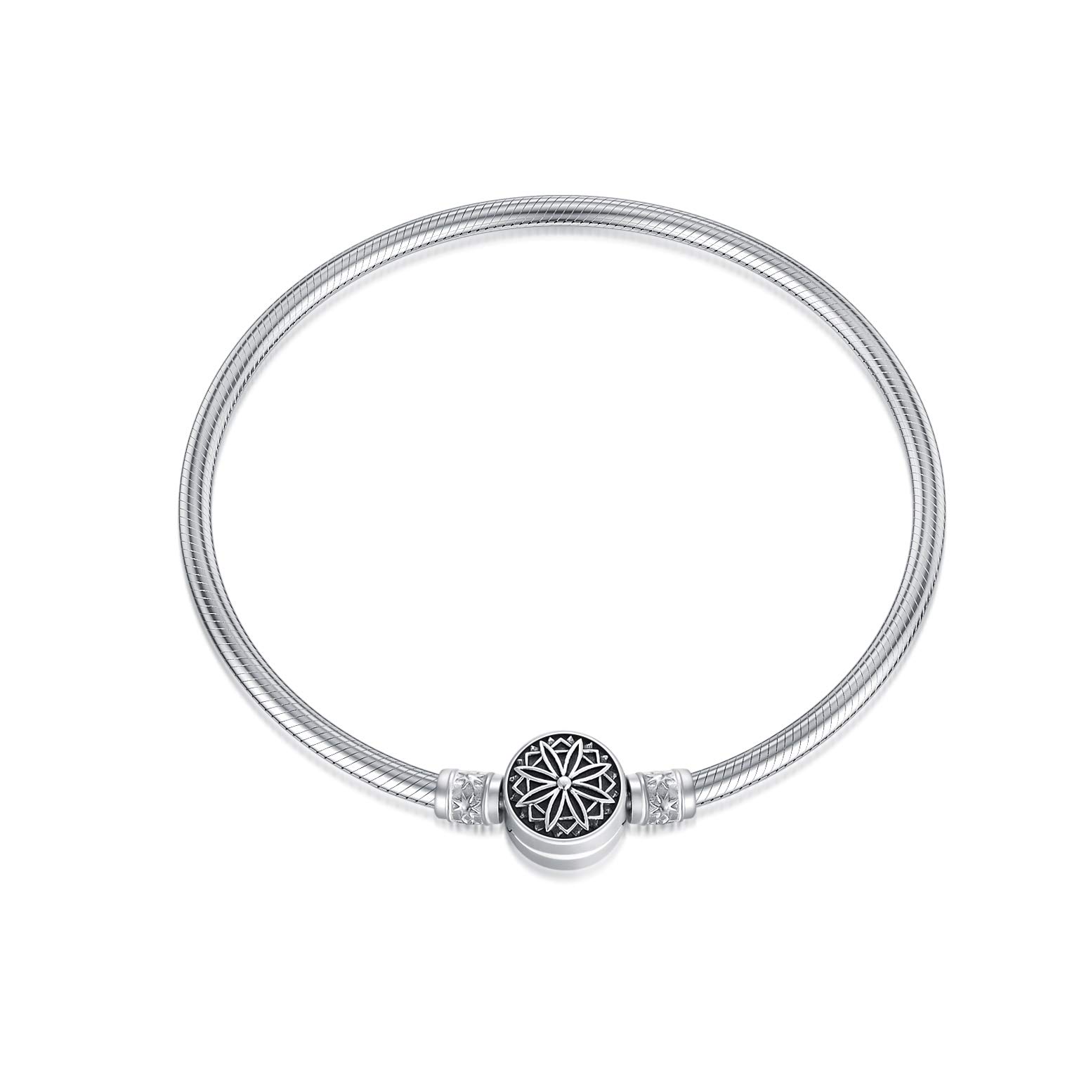PEIMKO Snake Chain Bracelet Sterling Silver Flower Clasp Snake Chain Bracelet for Women Girl Teen