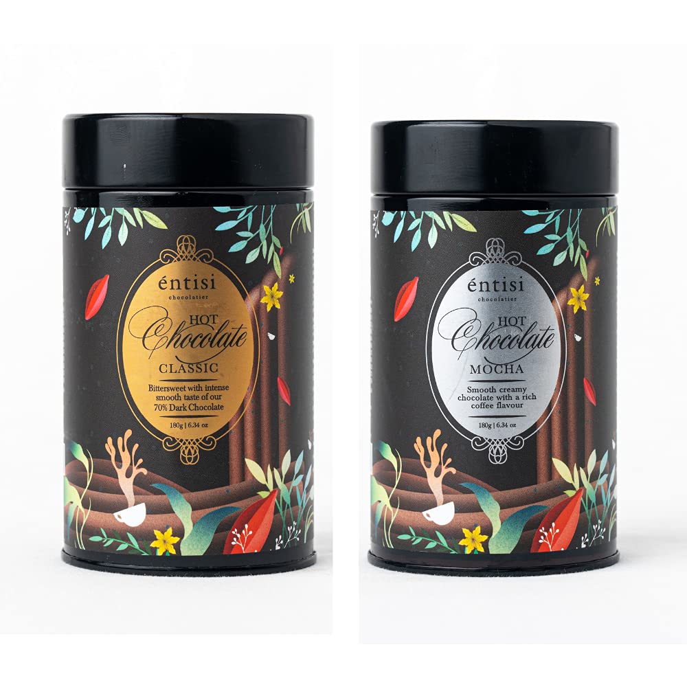 Entisi Hot Chocolate Classic & Mocha Mix - (180g Each, Combo of 2)