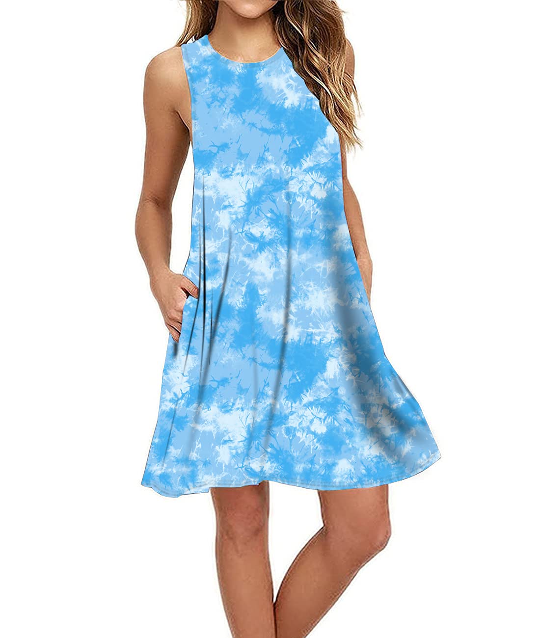 BEUFRI Sundress for Women Summer Casual Sleeveless Swing T Shirt Dresses Beach Cover up Tank Dress with Pockets