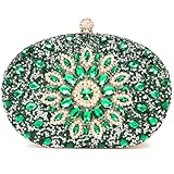 Beaguful Women's Evening Bags Sparkly Rhinestone Clutch Purses Luxury Handbags Oval Dark Green
