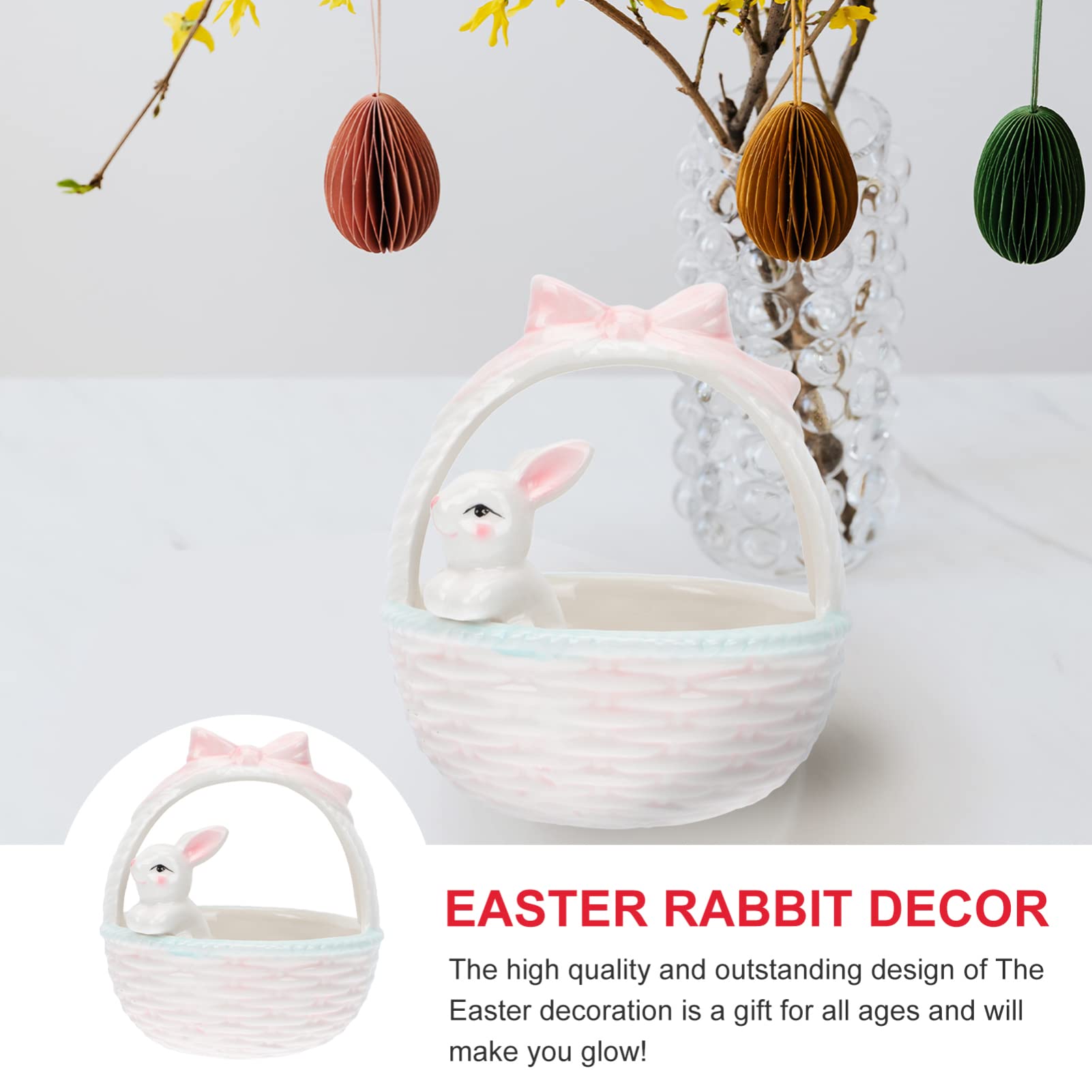 Cabilock Decorazione Pasquale A Forma Di Coniglietto Cestino in Ceramica Realistico Per La Gioia Dei Bambini E Delle Bambine Ornamenti Da Tavolo