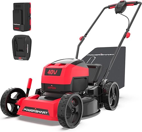 PowerSmart Cortacésped inalámbrico de 40 V de 17 pulgadas, cortacésped con batería sin escobillas con batería de 4.0 Ah y cargador