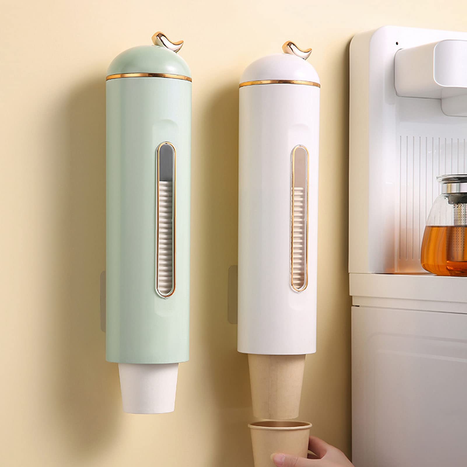 Becherspender, an der Wand Montierter Wasserbecherhalter-Spender mit Transparentem Fenster, Einweg-Pappbecher, Plastikbecherspender für das Heimbüro, Krankenhaus, Fitnessstudio (Grün)