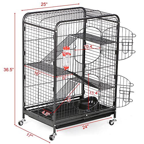 Yaheetech YT-00021398 37-Inch Metal Ferret Chinchilla Cage Indoor Outdoor Small Animals Hutch W/ 2 Front Doors/Feeder/Wheels thumb #3
