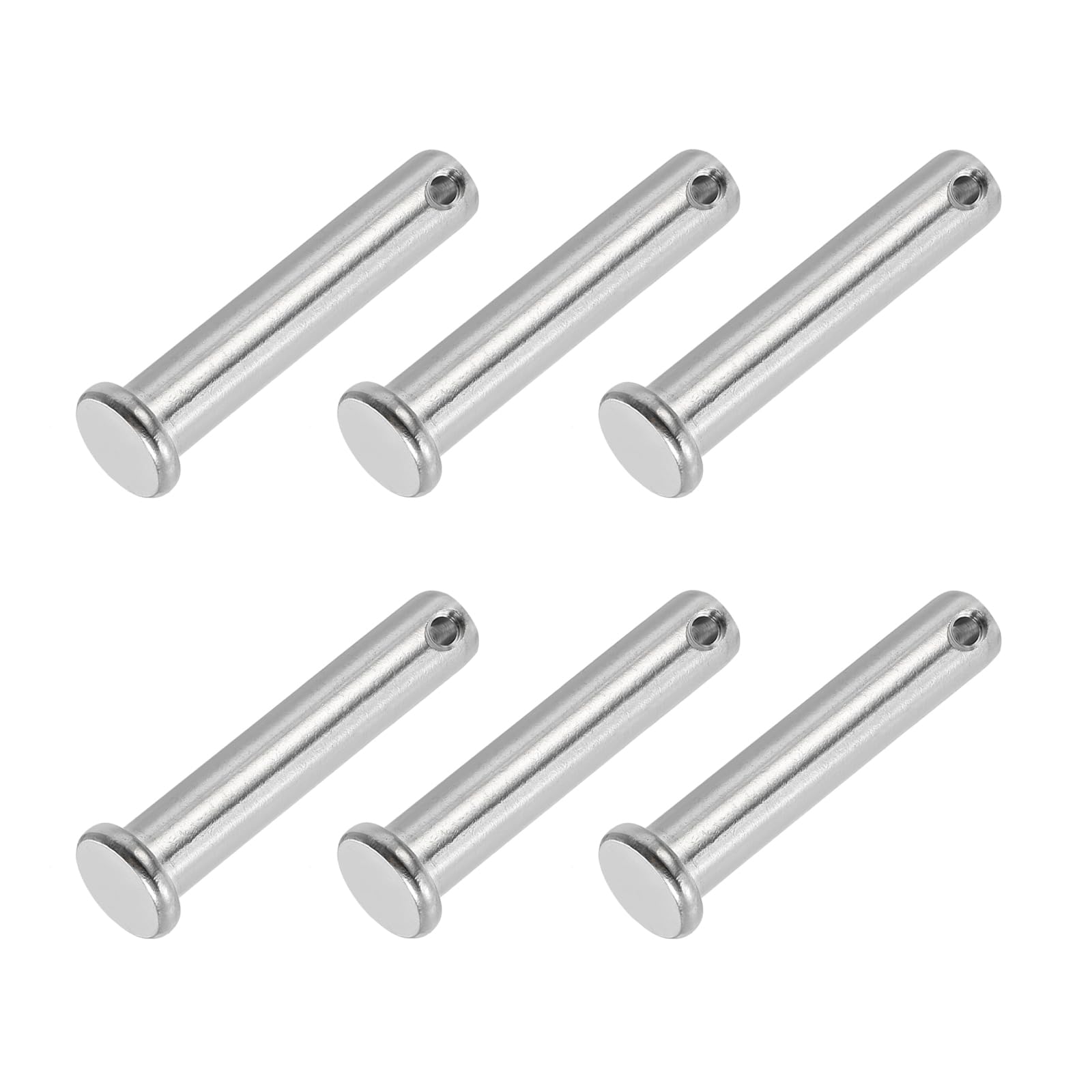 PATIKIL 10 x 50 Mm Single Hole Clevis Pins, 6 Pcs 304 Stainless Steel Flat Head Pin for Hitch Pin Lock Link Hinge Systems Silver