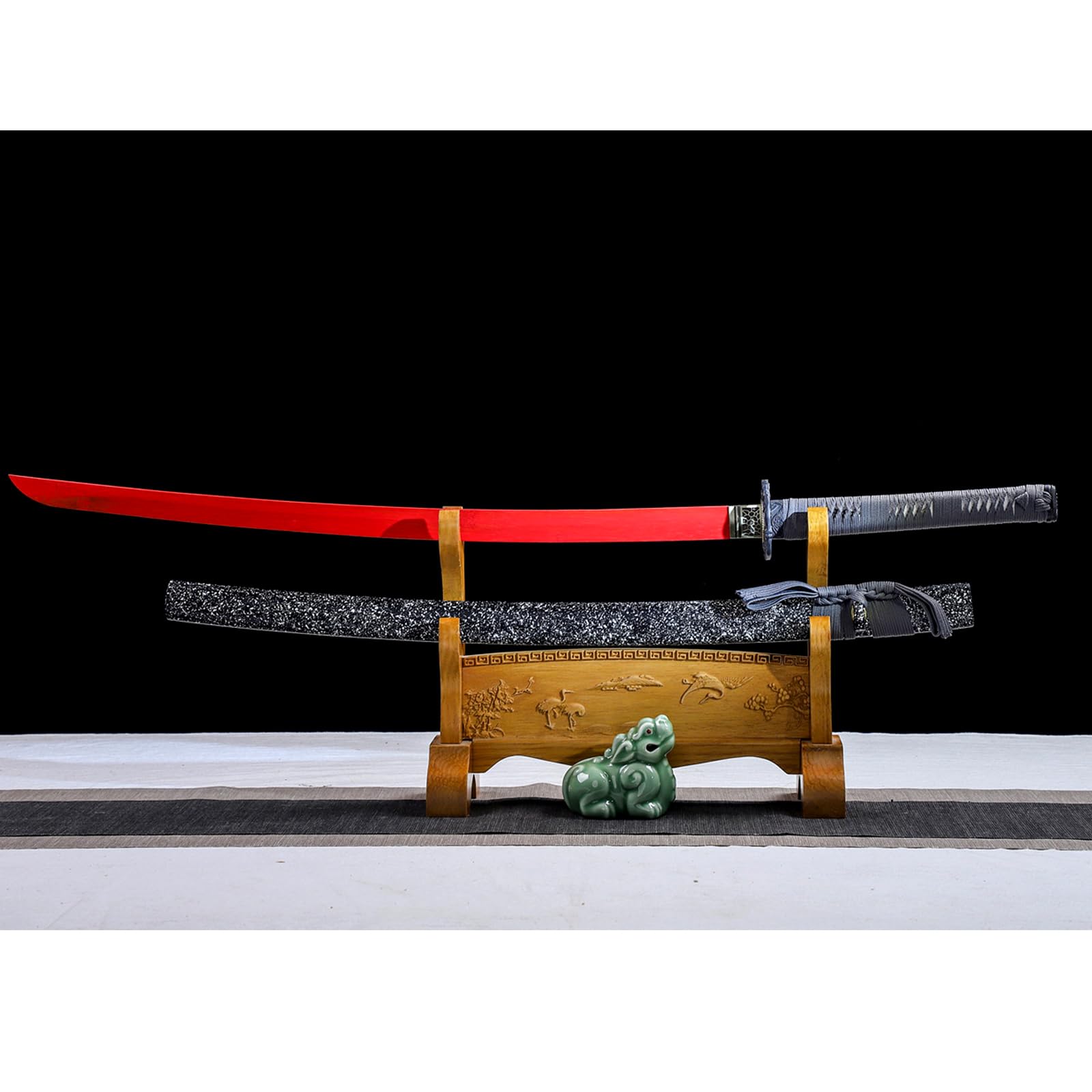 Espadas samurái japonesas de madera 102 cm,hoja de bambú natural teñida en rojo,vaina madera con pintura en aerosol,bokken hecho a mano,katana de entrenamiento de madera para kendo,cosplay,regalo