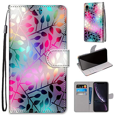 TOUCASA for iPhone XR Case for iPhone XR Case Creative Painted Wallet Case PU Leather Flip Magnetic Colourful Kickstand Card Slots Folio Protection Case for iPhone XR (6.1 Inches),Colorful Leaves - Image 3